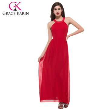 Ocidentais Mulheres Slim Fit Long Chiffon Red Backless Fashion Prom Dress 4 Tamanho XS ~ L CL5707-2 #